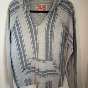 Brooklyn Cloth Co. Unisex M Knitted Striped Gray Blue Pocket Baja Surfer Hoodie